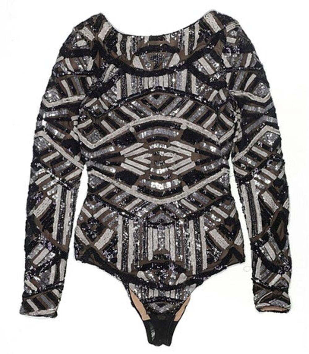 Dress The Population Leia Bodysuit Sequin Embellished Bodysuit Black & White XS